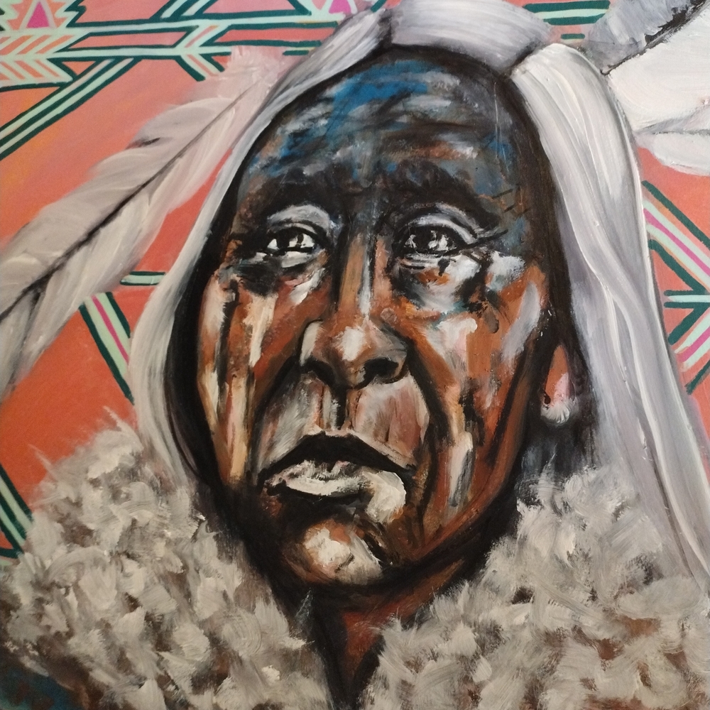 Tribal Portrait Art with Feather Details* Native Made